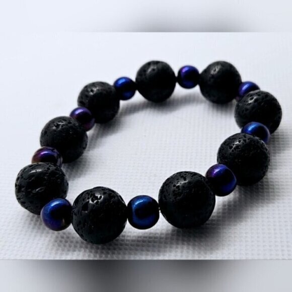 natural Volcanic Stone Chakra Balance Tiger Eye Bead Stretch Bracelet - Picture 4 of 5